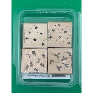 Stampin Up Background Basics 2000 Rubber Stamp Set 4pc Wood Mounted Retired